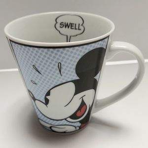 Disney Coffee Mug Tea Cup Mickey Mouse "Swell" Comic Strip Panel White Blue Red